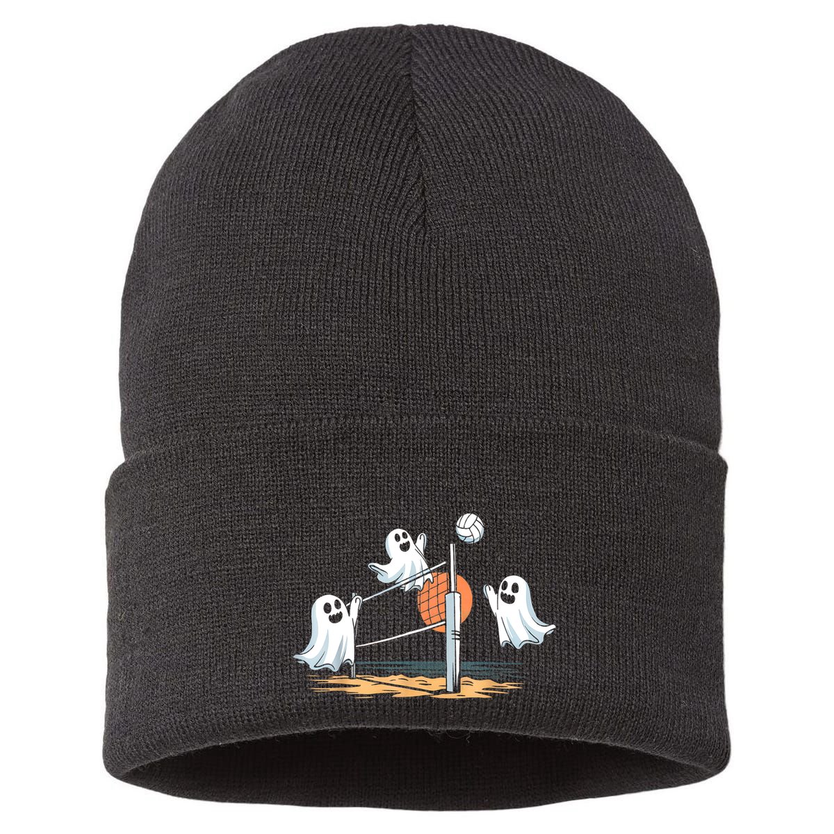 Funny Volleyball Halloween Ghostvolleyball Sports Lovers Sustainable Knit Beanie