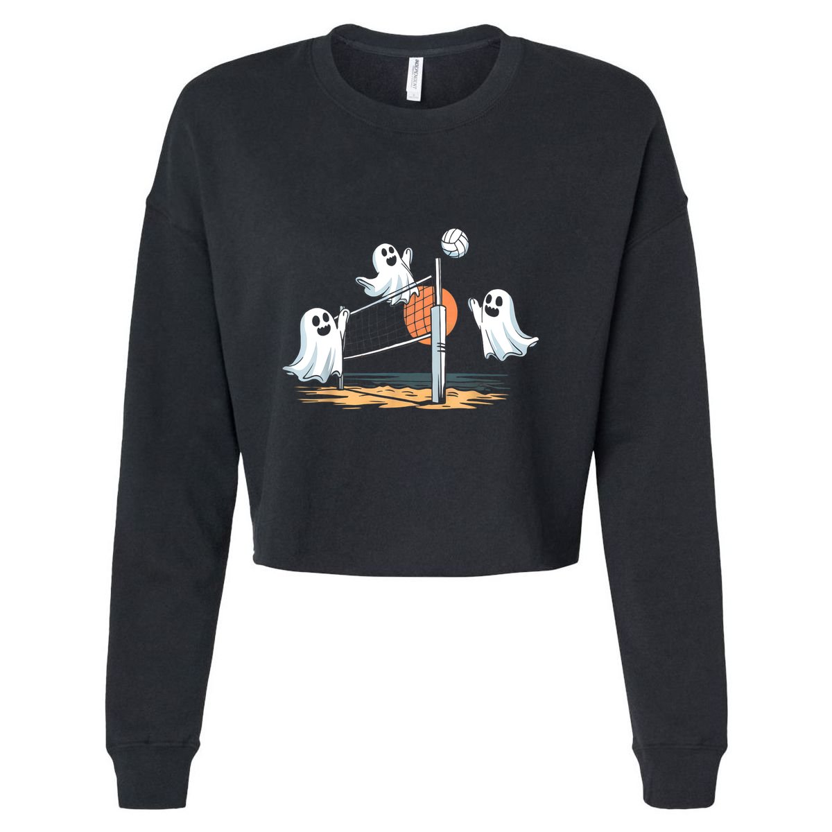 Funny Volleyball Halloween Ghostvolleyball Sports Lovers Cropped Pullover Crew
