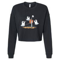 Funny Volleyball Halloween Ghostvolleyball Sports Lovers Cropped Pullover Crew