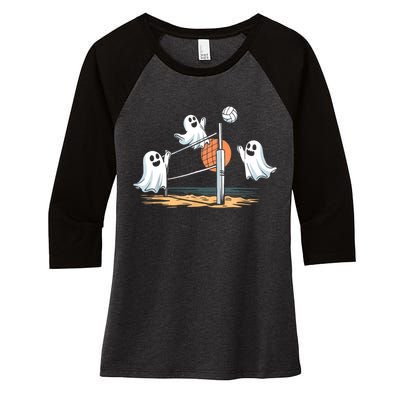 Funny Volleyball Halloween Ghostvolleyball Sports Lovers Women's Tri-Blend 3/4-Sleeve Raglan Shirt