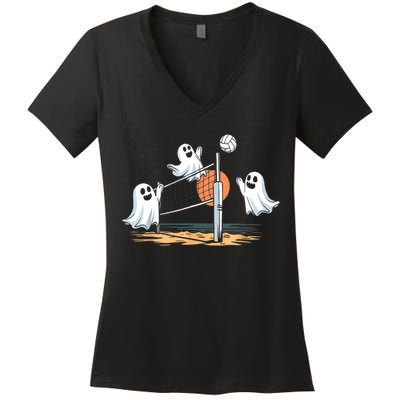 Funny Volleyball Halloween Ghostvolleyball Sports Lovers Women's V-Neck T-Shirt