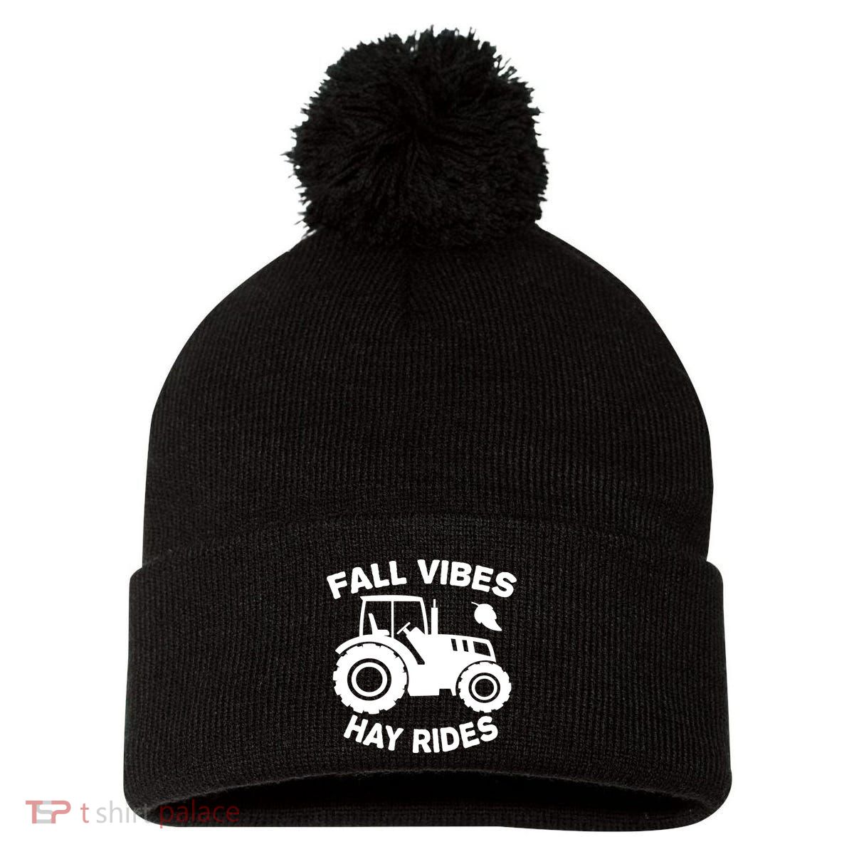 Fall Vibes Hay Rides Season Pom Pom 12in Knit Beanie