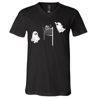 Funny Volleyball Halloween Ghost Volleyball Sports Lovers V-Neck T-Shirt