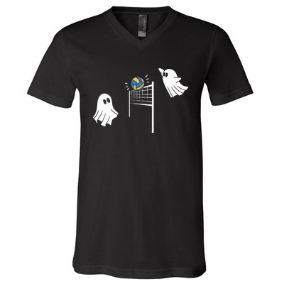 Funny Volleyball Halloween Ghost Volleyball Sports Lovers V-Neck T-Shirt