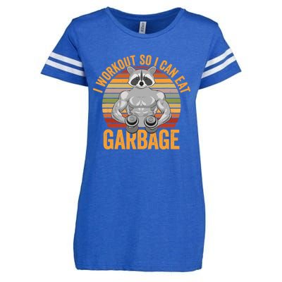 Funny Vintage I Workout So I Can Eat Garbage Raccoon Retro Enza Ladies Jersey Football T-Shirt