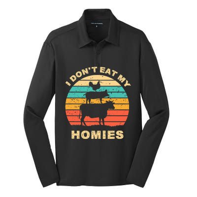 Funny Vegan I DonT Eat My Homies Vegetarian Vegan Vintage Silk Touch Performance Long Sleeve Polo