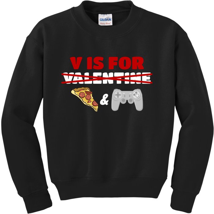 Funny V Is For Valentine Pizza And Game Gift For Gamer Kids Sweatshirt