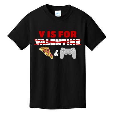 Funny V Is For Valentine Pizza And Game Gift For Gamer Kids T-Shirt