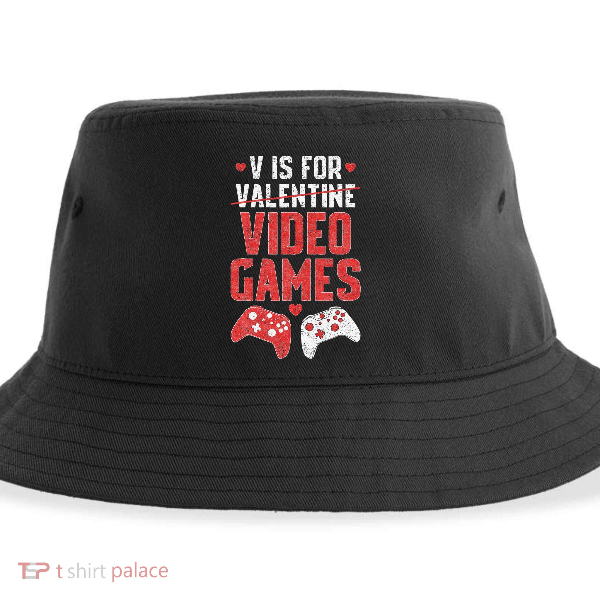 Funny V Is Video Games Valentines Day Couple Sustainable Bucket Hat
