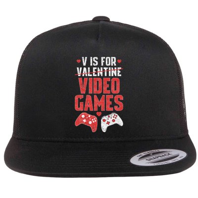 Funny V Is Video Games Valentines Day Couple Flatbill Hat