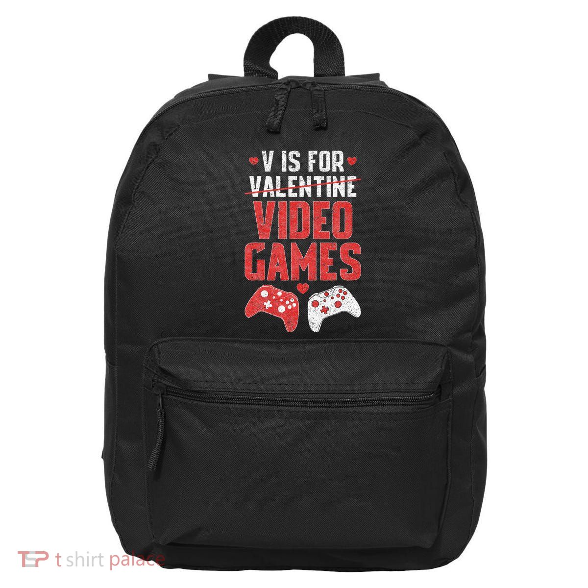 Funny V Is Video Games Valentines Day Couple 16 in Basic Backpack