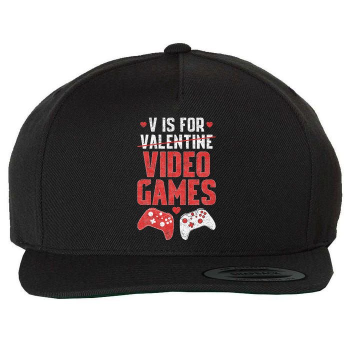 Funny V Is Video Games Valentines Day Couple Wool Snapback Cap