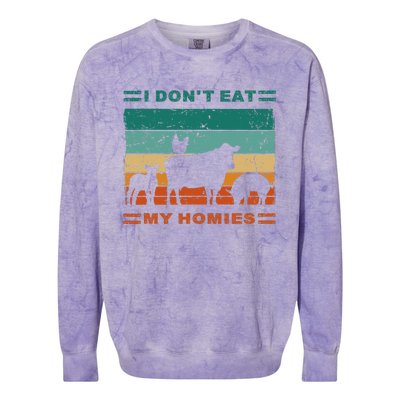 Funny Vegan I Dont Eat My Homies Vegetarian Vegan Vintage Colorblast Crewneck Sweatshirt