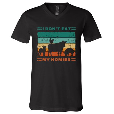 Funny Vegan I Dont Eat My Homies Vegetarian Vegan Vintage V-Neck T-Shirt