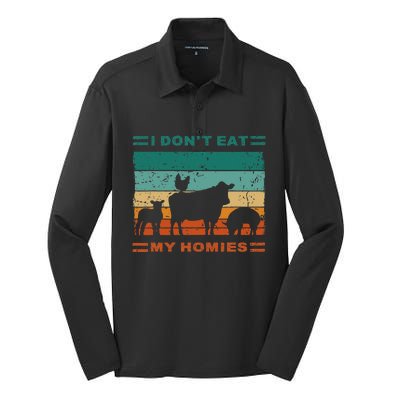 Funny Vegan I Dont Eat My Homies Vegetarian Vegan Vintage Silk Touch Performance Long Sleeve Polo