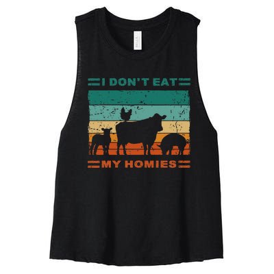 Funny Vegan I Dont Eat My Homies Vegetarian Vegan Vintage Women's Racerback Cropped Tank