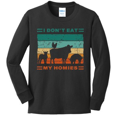 Funny Vegan I Dont Eat My Homies Vegetarian Vegan Vintage Kids Long Sleeve Shirt