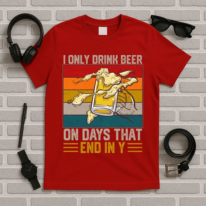 Funny Vintage I Only Drink Beer On Days That End In Y T-Shirt
