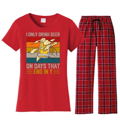 Funny Vintage I Only Drink Beer On Days That End In Y Women's Flannel Pajama Set