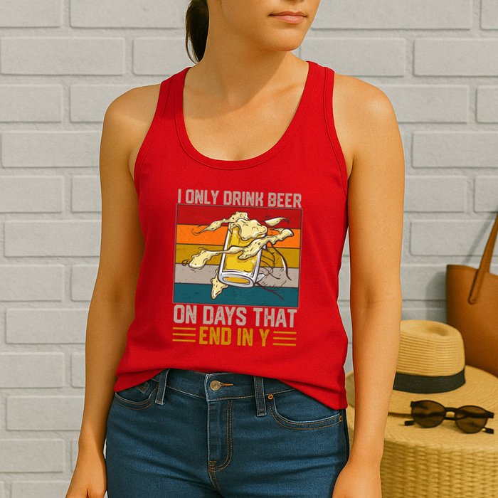 Funny Vintage I Only Drink Beer On Days That End In Y Womens Tank Top