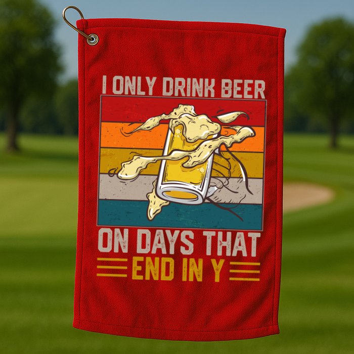 Funny Vintage I Only Drink Beer On Days That End In Y Golf Towel