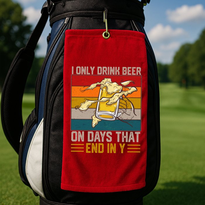 Funny Vintage I Only Drink Beer On Days That End In Y Golf Towel