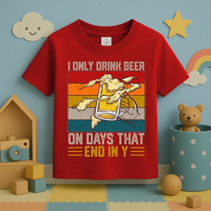 Funny Vintage I Only Drink Beer On Days That End In Y Toddler T-Shirt