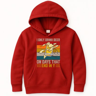 Funny Vintage I Only Drink Beer On Days That End In Y Kids Hoodie