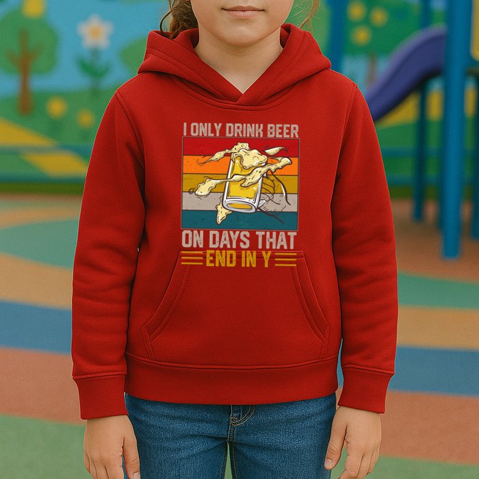 Funny Vintage I Only Drink Beer On Days That End In Y Kids Hoodie