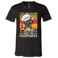 Funny Vintage I Just Baked You Some Shut The Fucupcakes Cat V-Neck T-Shirt