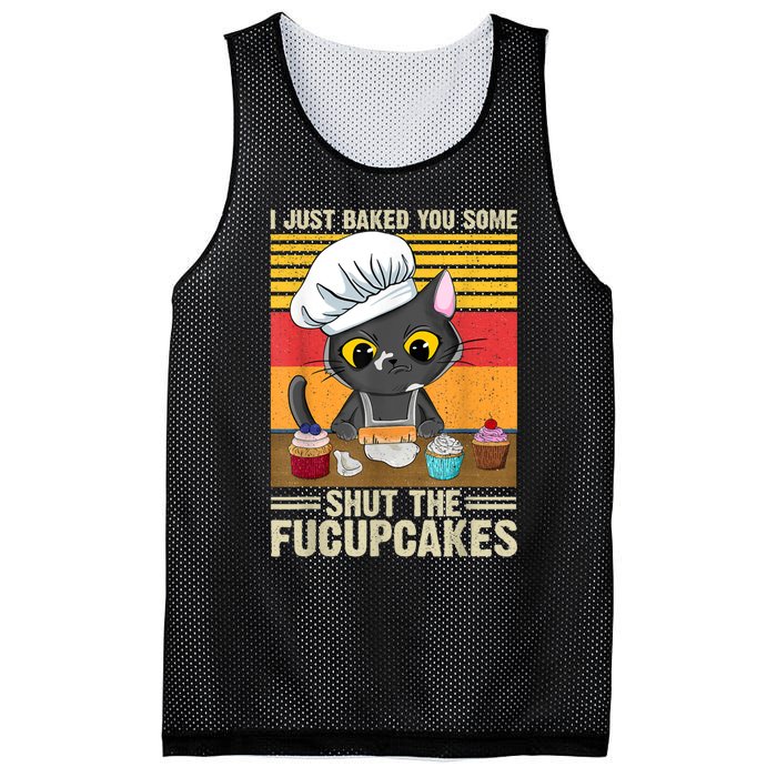 Funny Vintage I Just Baked You Some Shut The Fucupcakes Cat Mesh Reversible Basketball Jersey Tank