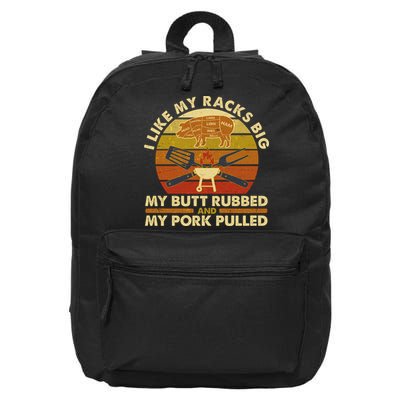 Funny Vintage I Like My Racks Big Butt Rubbed And Pork Pulled Meat Cut Lines 16 in Basic Backpack