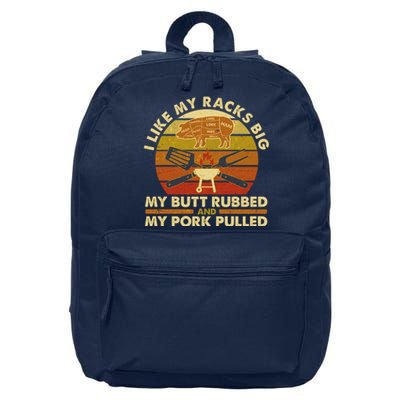 Funny Vintage I Like My Racks Big Butt Rubbed And Pork Pulled Meat Cut Lines 16 in Basic Backpack