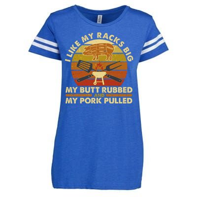 Funny Vintage I Like My Racks Big Butt Rubbed And Pork Pulled Meat Cut Lines Enza Ladies Jersey Football T-Shirt