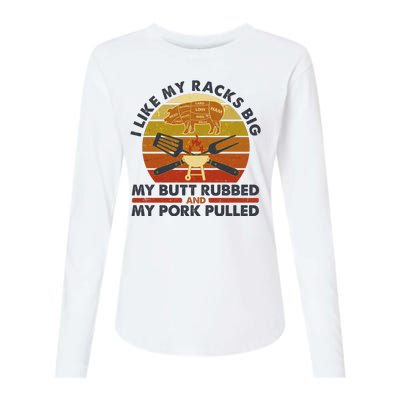 Funny Vintage I Like My Racks Big Butt Rubbed And Pork Pulled Meat Cut Lines Womens Cotton Relaxed Long Sleeve T-Shirt