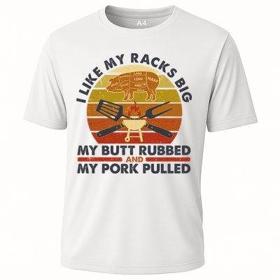 Funny Vintage I Like My Racks Big Butt Rubbed And Pork Pulled Meat Cut Lines Performance Shirt