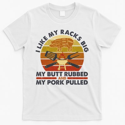 Funny Vintage I Like My Racks Big Butt Rubbed And Pork Pulled Meat Cut Lines T-Shirt