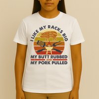 Funny Vintage I Like My Racks Big Butt Rubbed And Pork Pulled Meat Cut Lines T-Shirt