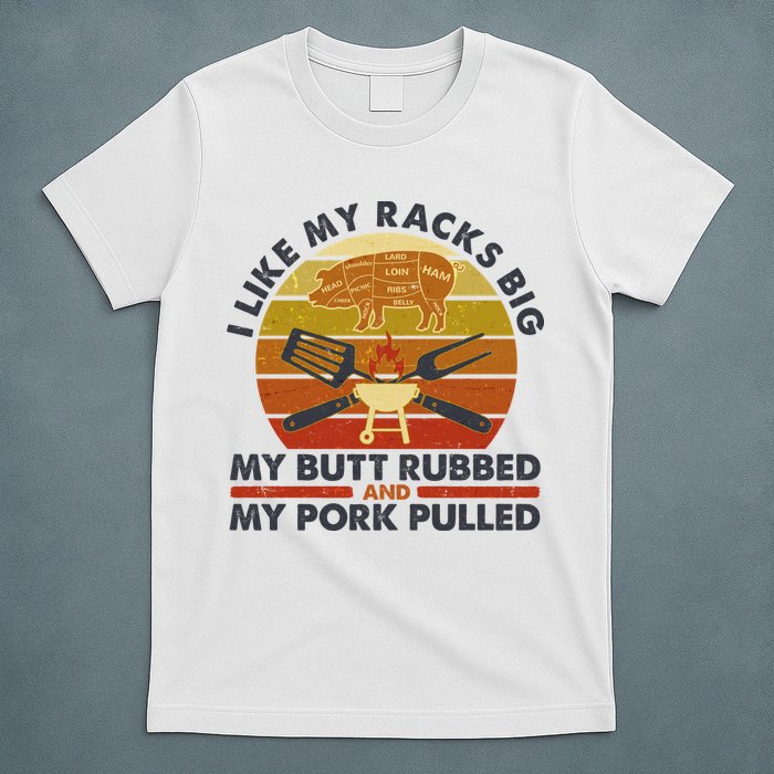 Funny Vintage I Like My Racks Big Butt Rubbed And Pork Pulled Meat Cut Lines T-Shirt
