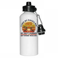 Funny Vintage I Like My Racks Big Butt Rubbed And Pork Pulled Meat Cut Lines Aluminum Water Bottle