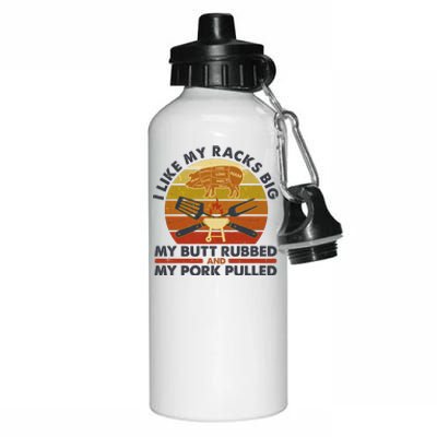 Funny Vintage I Like My Racks Big Butt Rubbed And Pork Pulled Meat Cut Lines Aluminum Water Bottle 