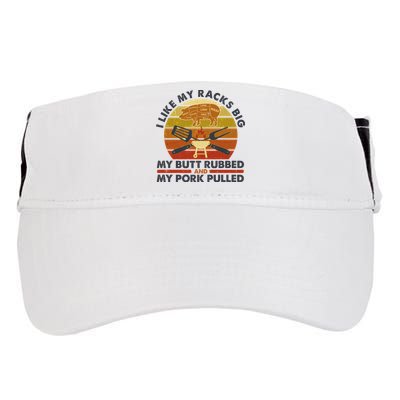 Funny Vintage I Like My Racks Big Butt Rubbed And Pork Pulled Meat Cut Lines Adult Drive Performance Visor
