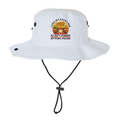 Funny Vintage I Like My Racks Big Butt Rubbed And Pork Pulled Meat Cut Lines Bucket Hat