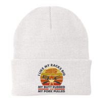 Funny Vintage I Like My Racks Big Butt Rubbed And Pork Pulled Meat Cut Lines Knit Cap Winter Beanie