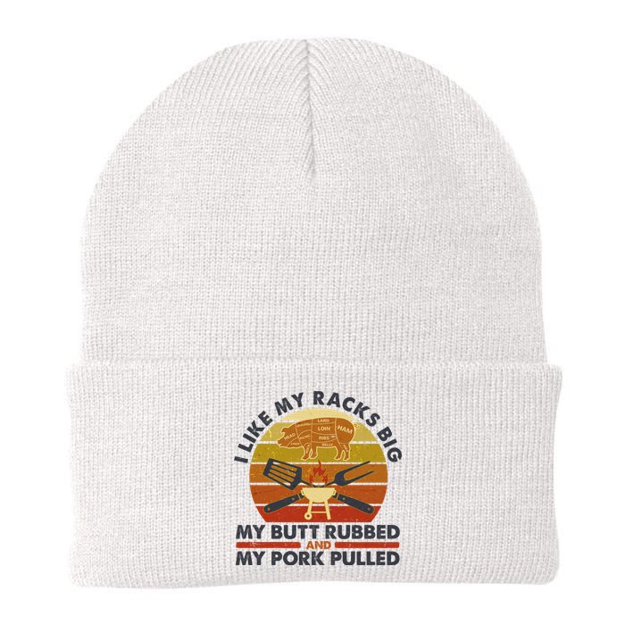 Funny Vintage I Like My Racks Big Butt Rubbed And Pork Pulled Meat Cut Lines Knit Cap Winter Beanie