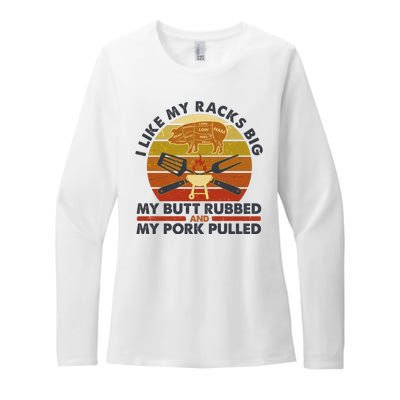 Funny Vintage I Like My Racks Big Butt Rubbed And Pork Pulled Meat Cut Lines Womens CVC Long Sleeve Shirt