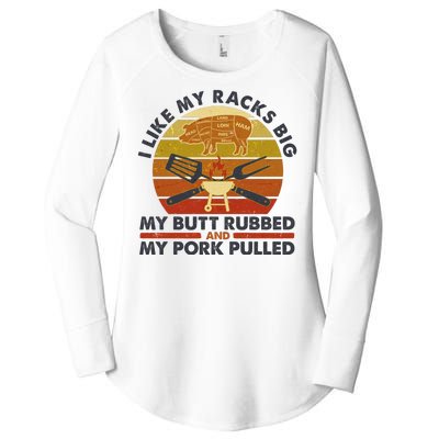 Funny Vintage I Like My Racks Big Butt Rubbed And Pork Pulled Meat Cut Lines Women's Perfect Tri Tunic Long Sleeve Shirt