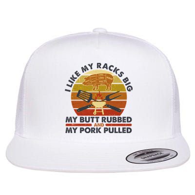 Funny Vintage I Like My Racks Big Butt Rubbed And Pork Pulled Meat Cut Lines Flatbill Hat