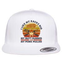 Funny Vintage I Like My Racks Big Butt Rubbed And Pork Pulled Meat Cut Lines Flat Bill Trucker Hat