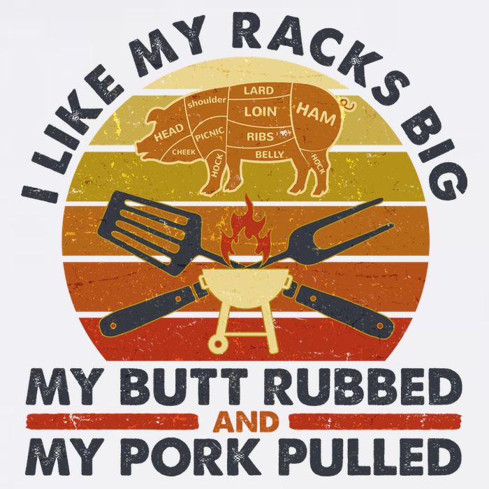 Funny Vintage I Like My Racks Big Butt Rubbed And Pork Pulled Meat Cut Lines Flatbill Hat